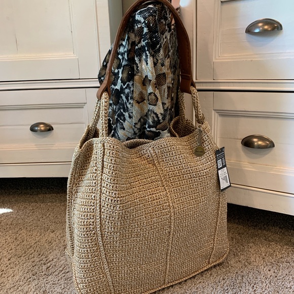 The Sak Handbags - NWT The Sak Tan Crochet Large Tote with Brown Leather Handles Originally $299